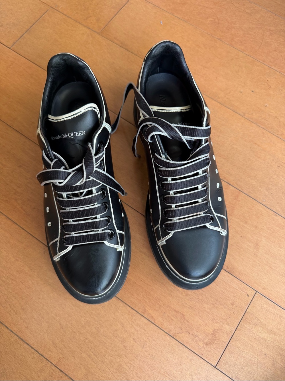Alexander McQueen Black Sneakers with White Trim